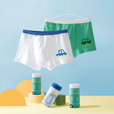 盛特士Shengters 男童平角褲2件組 100cm 可愛透氣舒適, 汽車映像 白色 + 綠色