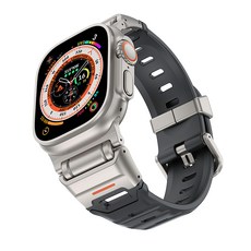 elkson Apple Watch Fusion剛柔系列 不銹鋼混搭堅軔柔和TPU透氣錶帶, 1個, 銀河鈦