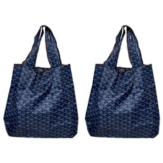 超質感厚實環保購物袋, 深藍Y字, 210D加密牛津布, 2個, 40 x 38cm