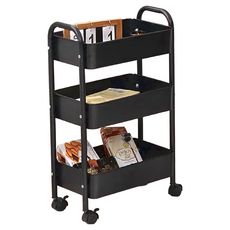 ㄚ比比比 拉網3層鐵推車 小款 金屬+塑膠止滑輪, 黑色