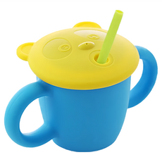 sillymann 100%鉑金矽膠 兒童專用雙手握把喝水學習杯 (220ml), 寶貝藍, 1個