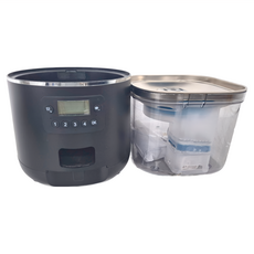 萌貝貝 寵物大容量自動定時餵食器Set + 2L寵物不鏽鋼半透明自動續水飲水機, 4L, 黑色, 1組