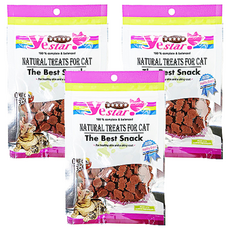 yestar 貓咪魚型薄荷潔牙骨 含貓薄荷、木天蓼、牛磺酸 幫助排除毛球 促進消化, 蝦紅味, 60g, 3包