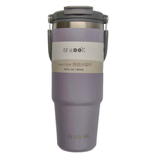 EZ COOK 陶瓷冰霸杯 大容量 陶瓷內層 複合式杯蓋 耐用提把, 香芋紫, 900ml, 1個
