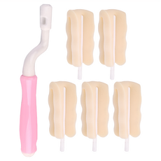 i-joa 可替換式海綿奶瓶清潔刷 奶瓶刷頭5入+奶瓶刷手柄1入, 粉色, 1組