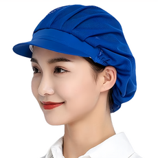 FANCY LIFE 廚房工作帽 半網半布 藍色, 1個