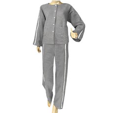 感恩使者 男款 秋冬拉鍊式病人服套裝 灰色 100%棉, M