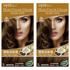 uy28 護髮染髮霜 植萃添加 不含PPD, 法式焦糖棕色, 2盒