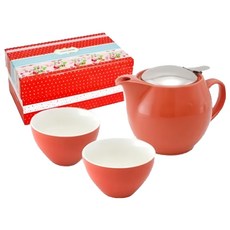 ZERO JAPAN 典藏陶瓷超值禮盒組 (450cc茶壺+180cc茶杯) 日本製造, 典藏不鏽鋼蓋壺 + 典藏之星杯 2個, 蘿蔔紅色, 1組