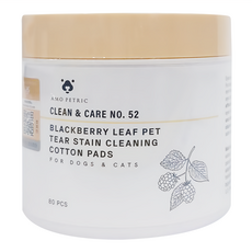 AMO PETRIC 愛摸 黑莓葉寵物淚痕清潔棉片，狗狗和貓貓適用，80片, 1罐, 24g