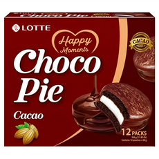 LOTTE 樂天 黑巧克力派, 濃郁巧克力包裹柔軟蛋糕，夾心棉花糖，韓國樂天經典銷售超過20年的美味蛋糕派, 336g, 1盒