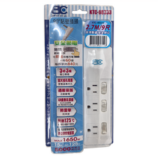 BC 博銓科技 三開三插90度插頭延長用電源線組 3孔 19 x 6 x 2.6cm, 2.7m, 白色 + 藍色, 1條