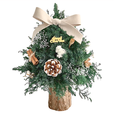 永生雪松聖誕小樹, 20 x 30cm, 米白緞帶