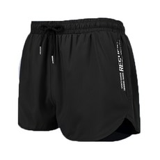 【COMET】雙層寬鬆兩用沙灘游泳褲, 彈性速乾, 側邊拉鍊口袋, XL, 經典黑