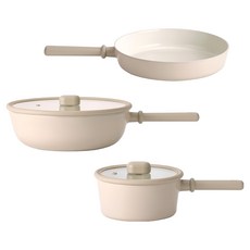NEOFLAM 台灣公司貨 經典Chouchou系列 電磁爐適用陶瓷塗層鑄造鍋3件組, 炒鍋 + 平底鍋 + 單柄湯鍋, 奶茶色, 1套