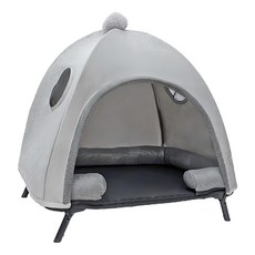 Ni Pet 寵物帳篷行軍床 Plus-M 灰色 100%聚酯纖維 透氣網布 懸空設計, M(62 x 47 x 71cm), 單一顏色, 1個