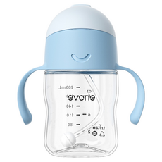 evorie 愛得利 Tritan寶寶吸管杯, 特殊十字孔設計 防逆流, 耐磨耐摔, 採用特級Tritan材質, 可蒸氣水煮消毒, 防漏設計, 200ml, 1個, Blue