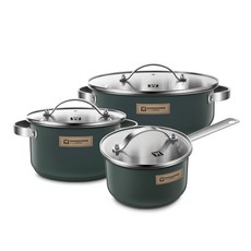 WAGENSTEIGER Farmers系列 三件組 不鏽鋼鍋 綠色 電磁爐適用, 火鍋湯鍋+雙耳湯鍋+單柄湯鍋, 1組