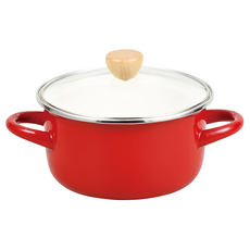 PEARL LIFE 珍珠金屬 Petit Cook 琺瑯深燉鍋 附玻璃蓋 HB-4877, 16cm, 紅色, 1支