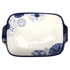 大同磁器 8.5吋 陶瓷長方形烤盤, 鏡花水月 藍色 + 白色, 1個