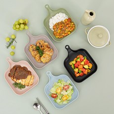 Ggoomim 單柄方形餐盤 Set 5入 方便使用, 單品, 黑色 + 橄欖綠色 + 粉色 + 灰色 + 淺藍色, 1組