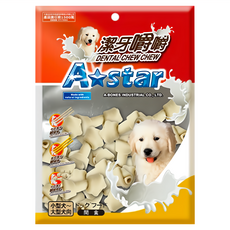 A star 牛奶潔牙嚼嚼骨結 S尺寸, 幫助口腔保健，保持口氣芬芳，美味又補鈣，小包裝外出便攜，隨時潔牙, 牛奶, 300g, 1包