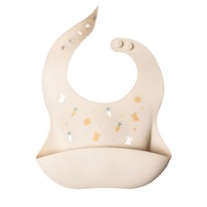 愛北鼻 防油防水矽膠圍兜,柔軟舒適,立體接物,多段調節,易清洗, 奶茶太陽小兔, 1個