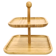 EDISH方形兩層蛋糕架 甜點展示架 派對點心架, 1個, 竹
