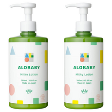 ALOBABY 寶寶牛奶潤膚乳液, 含荷荷芭油、橄欖油、乳木果油, 380mL, 日本製造, 2瓶