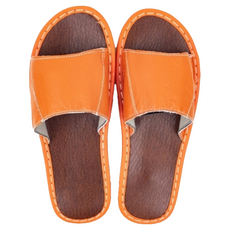 頭層牛皮軟底室內拖鞋 LS01, 橘色, 1雙