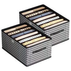 德利生活 鋼架款收納籃 - 無紡布+鍍鋅實芯鋼架, 44 x 30 x 20cm, 千鳥格, 2個