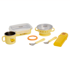 KiKimmy LINE FRIENDS 兒童餐具套裝 莎莉與她的朋友, 不銹鋼密封方形餐盒 + 不銹鋼雙耳隔熱碗 + 不銹鋼杯 + 不銹鋼湯匙 + 不銹鋼叉子 + 餐具收納組, 1組