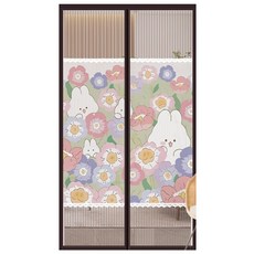 COMET 科美特 金剛網加密防蚊防偷窺磁吸門簾 頂部加寬 加寬強力磁鐵 魔鬼氈無痕貼, 花海兔子