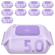 Bebeen K 5.0濕紙巾，純淨RO水，黑接骨木花萃取，清爽不黏膩，100片裝, 50g, 100張, 10包