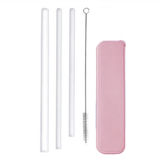 玻璃斜口吸管五件組, 含500CC/700CC飲料用吸管, 珍珠吸管, 清潔刷子, 收納盒, 2組, 1組