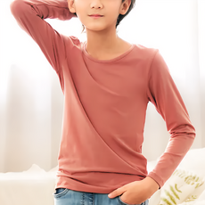 GIAT 吉亞特 兒童捍溫吸濕發熱衣 圓領款, 輕薄保暖, 台灣製, 120, 橘條