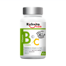 Richvita 利捷維 有酵維生素B群 + C錠 添加肌醇 精神旺盛 活力充沛 八種維生素B群 提升工作活力 維生素C 支持活力保護力, 60錠, 1罐