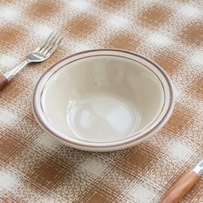 沐慕家居 陶瓷餐具 大湯碗, 白色 + 咖啡色線條, 1個