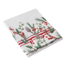 LCW HOME 桌布，紅色條紋和植物圖案, 200 x 150cm, 聖誕果, 1個