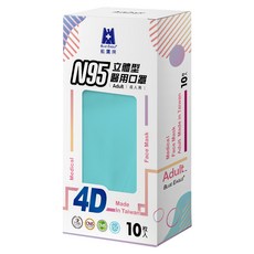 BLUE EAGLE 藍鷹牌 成人N95立體型4D醫用口罩 單片包, 花青綠, 10片, 1盒