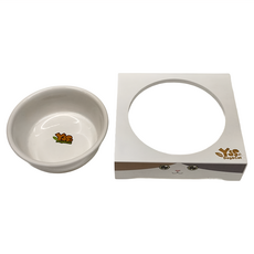YSS Dog&Cat 瓷碗 360度可調式 單碗, 原木+陶瓷材質寵物食用碗, 小花貓, 1個