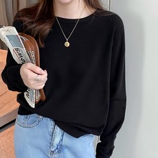 FB8371 圓領羊絨長袖打底衫 含棉20%+聚酯纖維80%, 肩寬34cm 胸寬42cm 袖長49cm 全長54cm, 黑