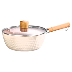 日式麥飯石不沾帶蓋雪平鍋 鍋具 鍋蓋 手柄木製 鋼鐵 玻璃, 22cm, 1個