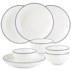 JUST HOME陶瓷8件餐具組 歐風小清新 輕食熟食皆宜, 4個8吋深盤 + 4個4.5吋飯碗, 里尼 白色, 1組