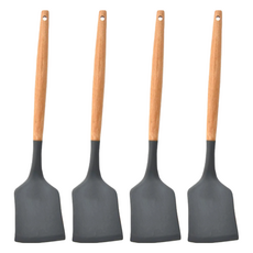 木柄 平頭勺 打蛋器 食物夾 刷子 刮刀 漏勺 湯勺 鏟勺, 矽膠廚具, 4個