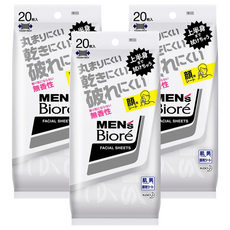 MEN's Biore 蜜妮 男士潔顏濕巾 臉部清潔 攜帶型 20枚 無香性, 3包, 86ml