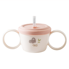 Tgm 2合1吸管學習杯碗，衛生矽膠材質，輕巧重量，強力密封防漏, 珊瑚粉色, 200ml, 1個