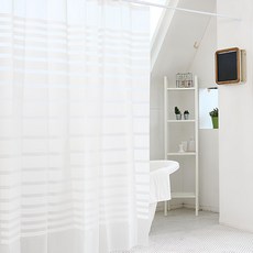 FREESPACE 簡約條紋浴簾組 EVA材質, 180 x 180cm, 白色, 1組