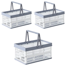 手提摺疊收納籃, 大(45 x 31.5 x 24cm), 灰白色, 3個