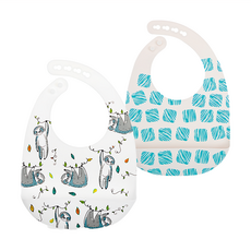 Nuby 矽膠圍兜, 悠閒樹懶+塗鴉方塊, 1組, 1組